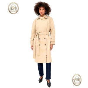 Mid-Weight Twill Coat with Tie Waist and Long Sleeves